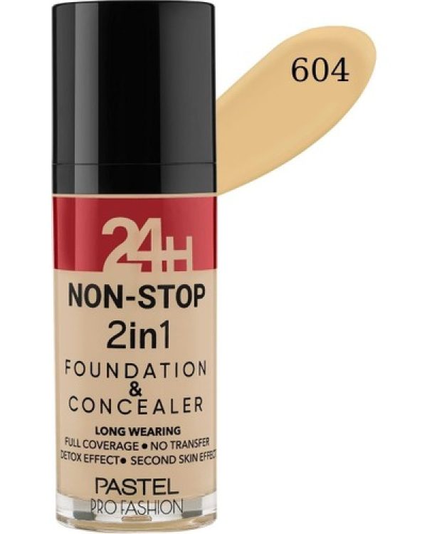 Pastel 24H Non-Stop 2in1 Foundation & Concealer 30ml No:604