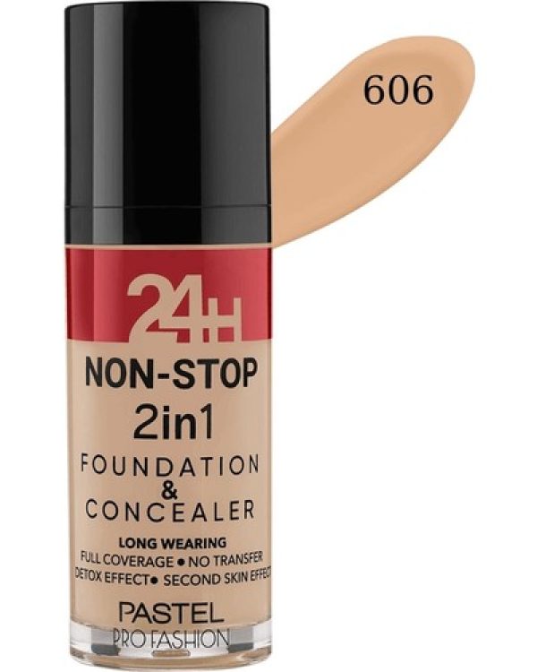 Pastel 24H Non-Stop 2in1 Foundation & Concealer 30ml No:606